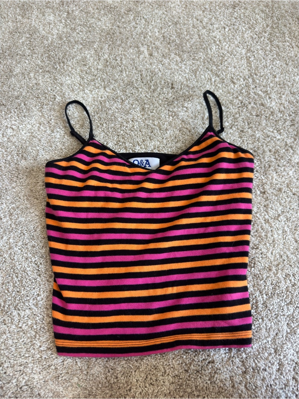 Vintage 90s Q&A Striped Cami Tank Top Camisole Pink Orange Black